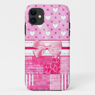 Meisroze harten en Polka Dots Cute Bow and Name iPhone 11 Hoesje