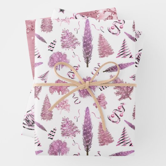 Meisroze kerstrode bomen inpakpapier vel (In situ)