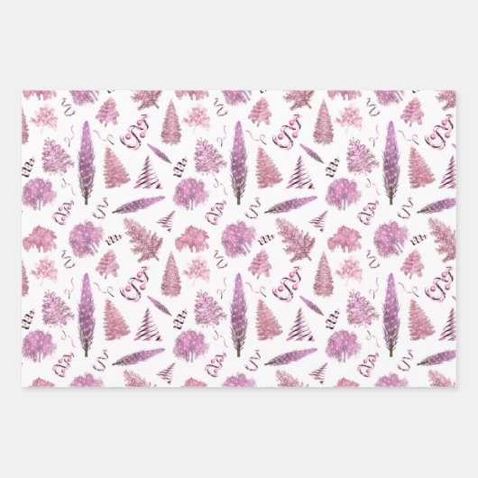 Meisroze kerstrode bomen inpakpapier vel (Voorkant)