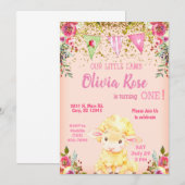Meisroze lamsvlees 1e verjaardag uitnodiging. kaart (Voorkant / Achterkant)
