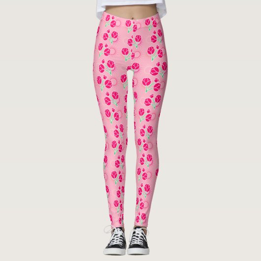 Meisroze Leggings van het flessenpatroon van Lotus (Voorkant)