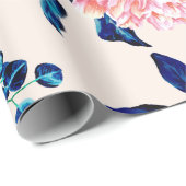 Meisroze marineblauw land gekleurde bloemen cadeaupapier (Rol Hoek)