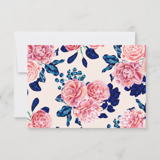 Meisroze marineblauw land gekleurde bloemen save the date (Achterkant)