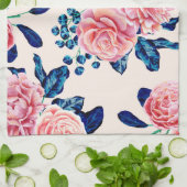 Meisroze marineblauw land gekleurde bloemen theedoek (Gevouwen)