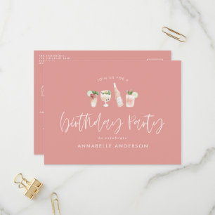 Meisroze moderne cocktailstijlvolle verjaardagsfee uitnodiging briefkaart