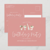 Meisroze moderne cocktailstijlvolle verjaardagsfee uitnodiging briefkaart (Voorkant / Achterkant)