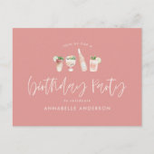 Meisroze moderne cocktailstijlvolle verjaardagsfee uitnodiging briefkaart (Voorkant)