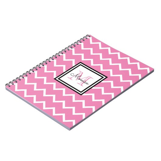 Meisroze naam Monogram Chevron Notitieboek (Linkerzijde)