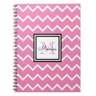 Meisroze naam Monogram Chevron Notitieboek