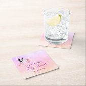 Meisroze paars roos goudhaver baby shower kartonnen onderzetters (Insitu)