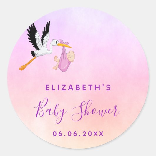 Meisroze paars roos goudhaver baby shower ronde sticker (Voorkant)