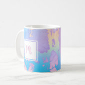 Meisroze paarse blauwe moderne monogram waterverf koffiemok (Voorkant links)