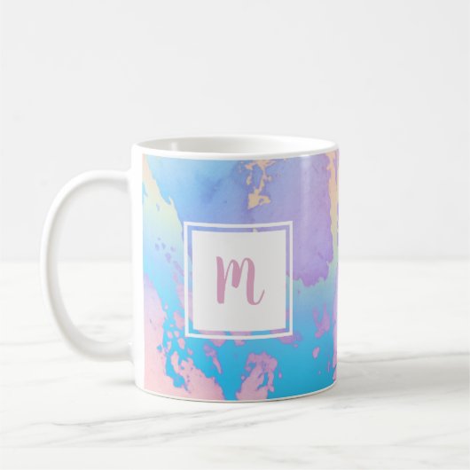 Meisroze paarse blauwe moderne monogram waterverf koffiemok (Links)