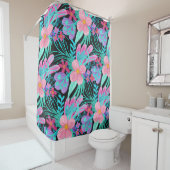 Meisroze Paarse Blauwgroen Waterverf bloemen Douchegordijn (In situ)