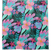 Meisroze Paarse Blauwgroen Waterverf bloemen Douchegordijn (Voorkant)