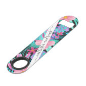 Meisroze Paarse Blauwgroen Waterverf bloemen Speed Flessenopener (Voorkant Gekanteld)