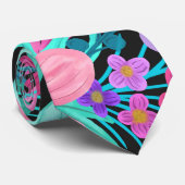 Meisroze Paarse Blauwgroen Waterverf bloemen Stropdas (Opgerold)