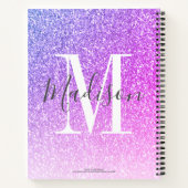 Meisroze Paarse Glitter Monogram Naam Notitieboek (Achterkant)