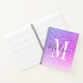 Meisroze Paarse Glitter Monogram Naam Notitieboek (Binnen)