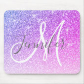 Meisroze Paarse Glitter Sparkles Monogram Muismat (Voorkant)