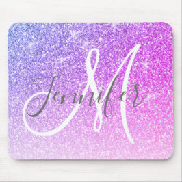 Meisroze Paarse Glitter Sparkles Monogram Muismat
