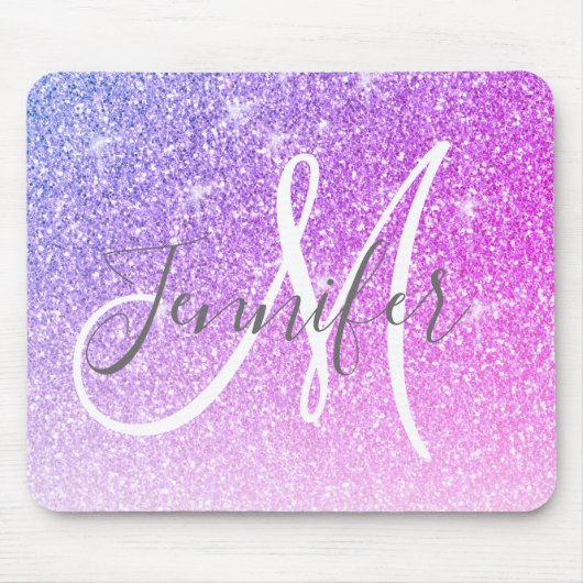 Meisroze Paarse Glitter Sparkles Monogram Muismat (Voorkant)