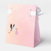 Meisroze paarse roos goudooievaar baby shower bedankdoosjes (Achterkant)