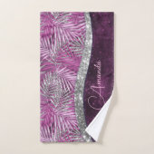 Meisroze paarse zilverglitter vertrekt monogram bad handdoek (Handdoek)