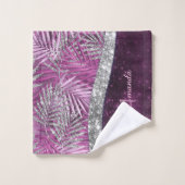 Meisroze paarse zilverglitter vertrekt monogram bad handdoek (Wasdoekje)