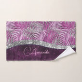 Meisroze paarse zilverglitter vertrekt monogram bad handdoek (Handdoek)