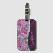 Meisroze paarse zilverglitter vertrekt monogram bagagelabel (Voorkant (verticaal))