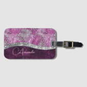 Meisroze paarse zilverglitter vertrekt monogram bagagelabel (Voorkant (horizontaal))