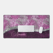 Meisroze paarse zilverglitter vertrekt monogram bureaumat (Keyboard & Muis)