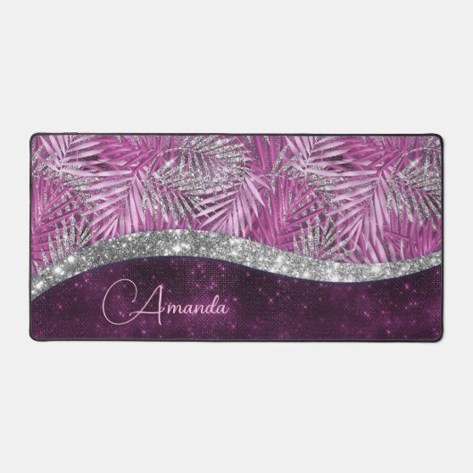 Meisroze paarse zilverglitter vertrekt monogram bureaumat (Voorkant)