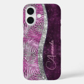 Meisroze paarse zilverglitter vertrekt monogram Case-Mate iPhone case (Achterkant)