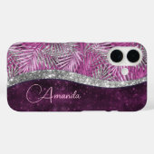 Meisroze paarse zilverglitter vertrekt monogram Case-Mate iPhone case (Achterkant (horizontaal))