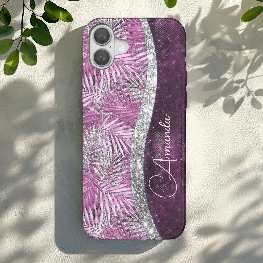 Meisroze paarse zilverglitter vertrekt monogram Case-Mate iPhone case