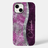 Meisroze paarse zilverglitter vertrekt monogram Case-Mate iPhone case (Achterkant)