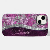 Meisroze paarse zilverglitter vertrekt monogram Case-Mate iPhone case (Achterkant (horizontaal))