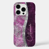 Meisroze paarse zilverglitter vertrekt monogram Case-Mate iPhone case (Achterkant)
