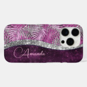 Meisroze paarse zilverglitter vertrekt monogram Case-Mate iPhone case (Achterkant (horizontaal))