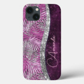 Meisroze paarse zilverglitter vertrekt monogram Case-Mate iPhone case (Achterkant)