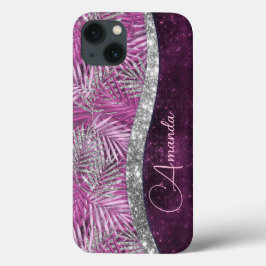 Meisroze paarse zilverglitter vertrekt monogram Case-Mate iPhone case