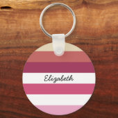 Meisroze rode horizontale strepen met naam sleutelhanger (Voorkant)