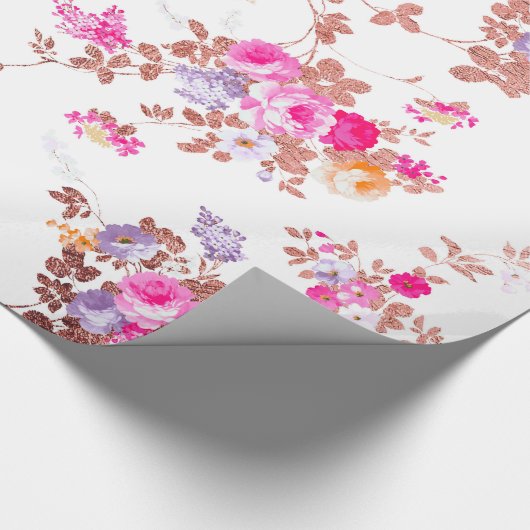 Meisroze roze roze roze goudkleurige  bloem cadeaupapier (Hoek)