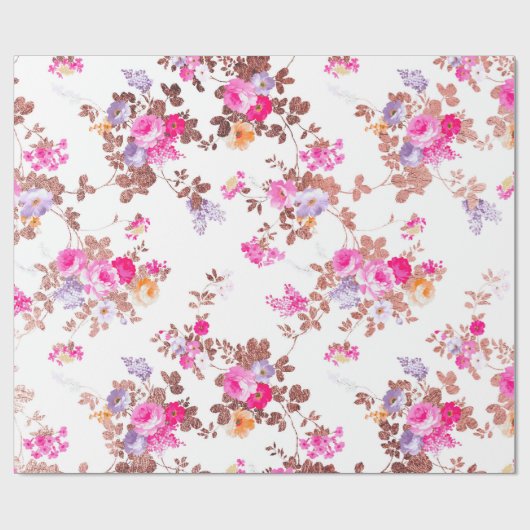 Meisroze roze roze roze goudkleurige bloem cadeaupapier (Vlak)