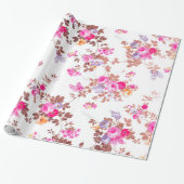 Meisroze roze roze roze goudkleurige  bloem cadeaupapier (Uitgerold)