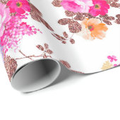 Meisroze roze roze roze goudkleurige  bloem cadeaupapier (Rol Hoek)