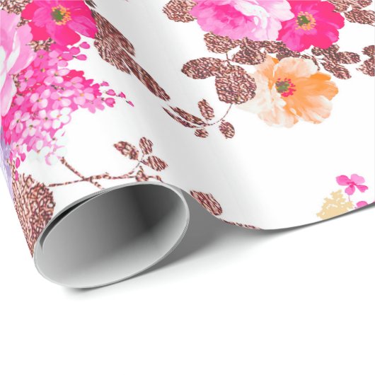 Meisroze roze roze roze goudkleurige  bloem cadeaupapier (Rol Hoek)