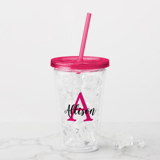 Meisroze script - Aangepast monogram  Acryl Drinkbeker (Achterkant ijs)